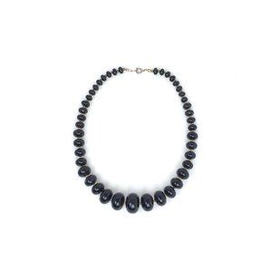 80s Vintage Black Beads Choker Necklace with Gold Tone Accent Beads 16" New